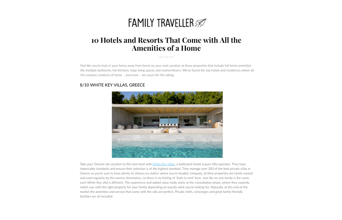 Family Traveller featuring our stunning Villa Libra in Skiathos